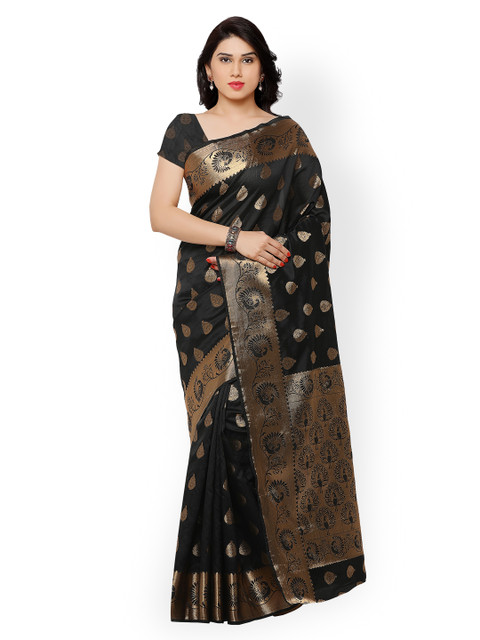 

Satrani Black Chanderi Silk Traditional Saree