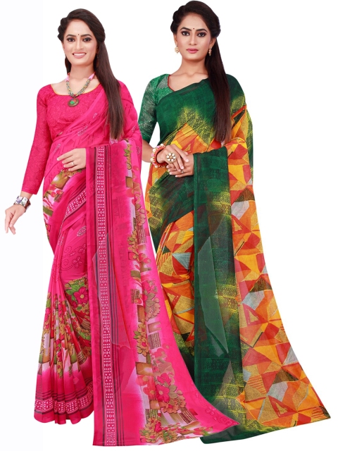 

KALINI Pack Of 2 Pink & Yellow Floral Georgette Saree