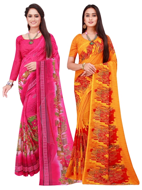 

KALINI Pack Of 2 Pink & Orange Georgette Saree
