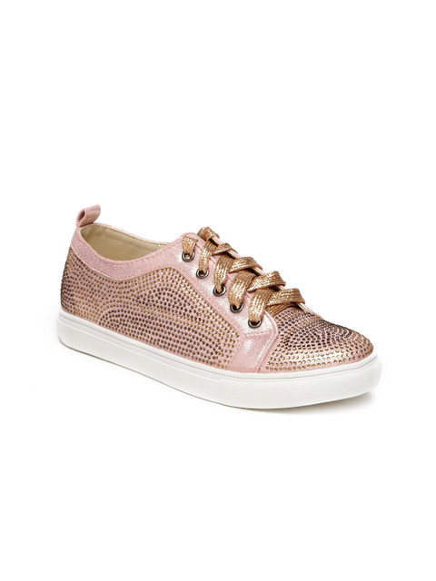 

Tao Paris Women Pink & Rose Gold-Toned Solid Embellished Sneakers