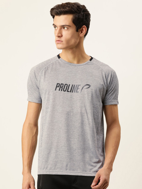 

Proline Active Men Grey & Black Brand Logo Printed T-shirt