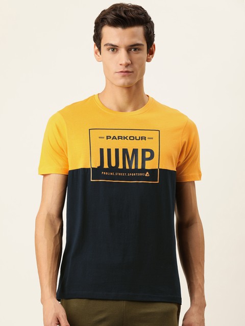 

Proline Active Men Yellow & Black Colourblocked Pure Cotton T-shirt