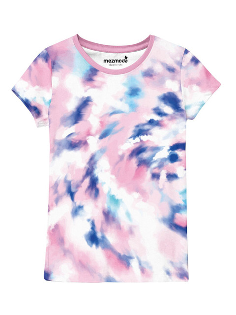 

mezmoda Girls Multicoloured Tie and Dye Dyed V-Neck T-shirt, Multi