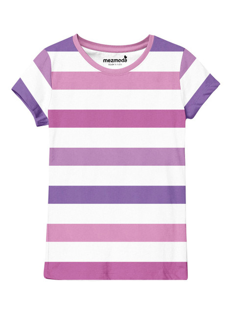 

mezmoda Girls Purple & White Striped T-shirt