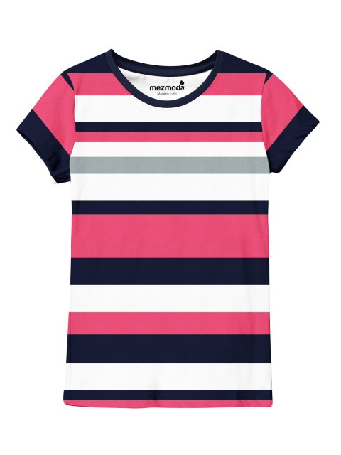 

mezmoda Girls Pink & Black Striped T-shirt