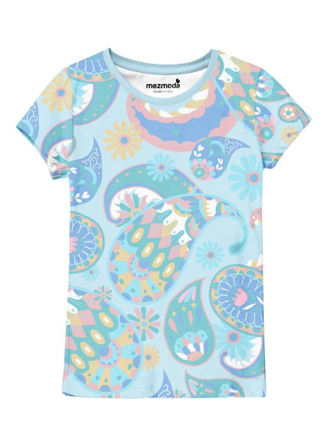 

mezmoda Girls Blue Paisley Printed T-shirt