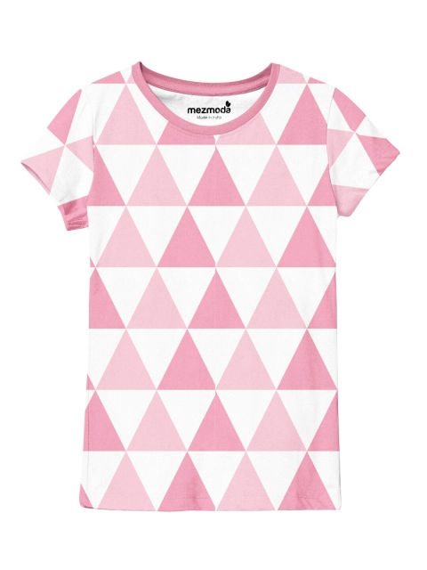 

mezmoda Girls Pink & White Geometric Printed T-shirt