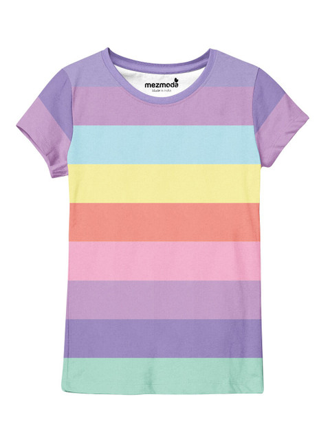 

mezmoda Girls Multicoloured Striped T-shirt, Multi