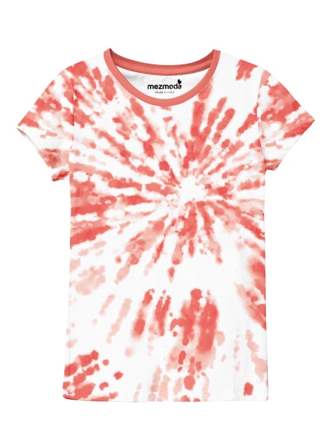 

mezmoda Girls White & Brown Tie and Dye Dyed T-shirt