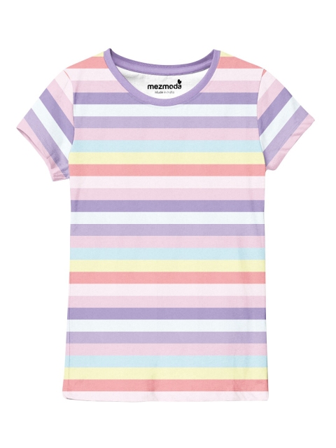 

mezmoda Girls Multicoloured Striped T-shirt, Multi