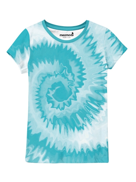 

mezmoda Girls Sea Green & White Tie and Dye Printed T-shirt