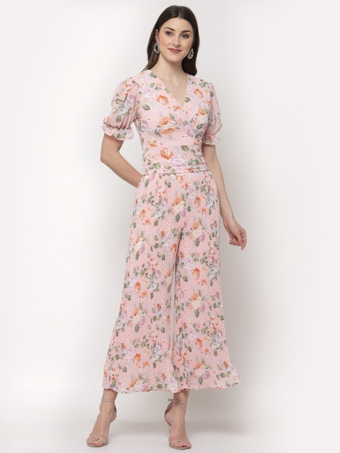 

Mafadeny Peach Floral Puffed Sleeves Top & Palazzo Set