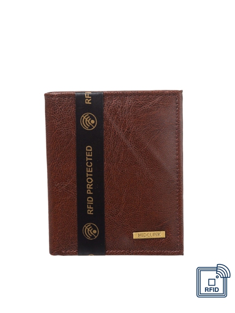 

Hidelink Men Brown Textured RFID Protected Two Fold Wallet