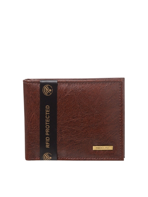 

Hidelink Men Brown Textured RFID Protected Animal Cruelty Free Two Fold Wallet