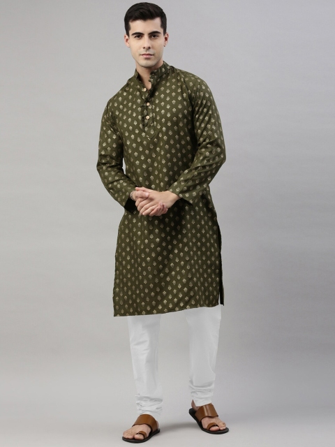 

ORUS Men Green Angrakha Kurta with Pyjamas