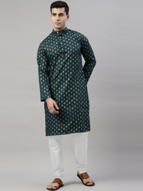 

ORUS Men Blue Floral Printed Kurta with Pyjamas