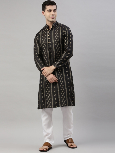 

ORUS Men Black Geometric Printed Cotton Kurta Set