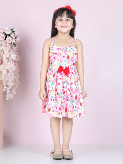 

Cutiekins Girls White & Red Floral Floral & Fruit Printed Dress