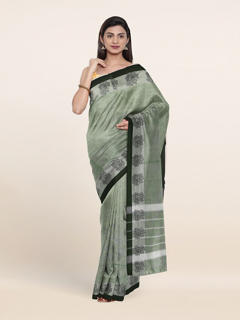

Pothys Green & Black Woven Design Pure Cotton Saree
