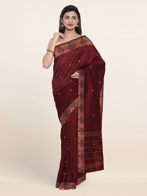 

Pothys Maroon & Gold-Toned Woven Design Zari Pure Cotton Saree