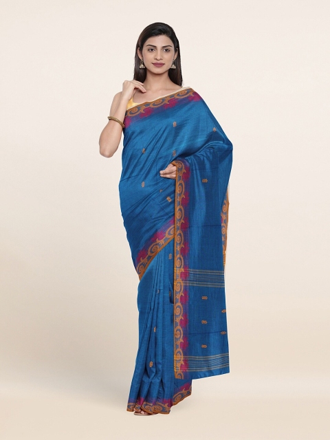 

Pothys Blue & Gold-Toned Woven Design Pure Cotton Saree