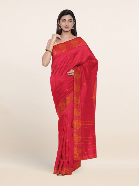 

Pothys Magenta & Gold-Toned Woven Design Pure Cotton Saree