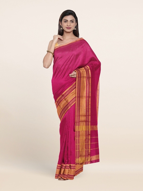 

Pothys Magenta & Gold-Toned Zari Pure Cotton Saree