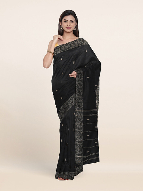 

Pothys Black & Silver-Toned Ethnic Motifs Pure Cotton Saree