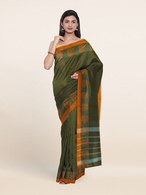 

Pothys Olive Green & Orange Ethnic Motifs Pure Cotton Saree