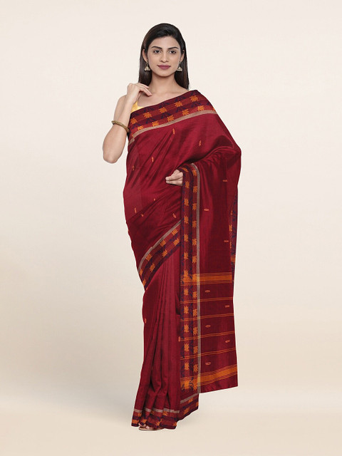 

Pothys Maroon & Orange Floral Zari Pure Cotton Saree