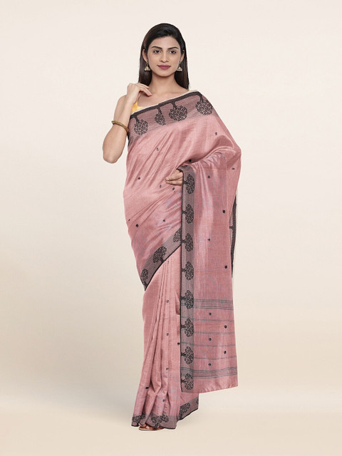 

Pothys Pink & Black Woven Design Pure Cotton Saree