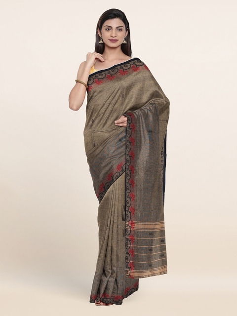 

Pothys Taupe & Red Woven Design Pure Cotton Saree