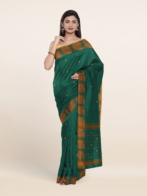 

Pothys Green & Copper-Toned Ethnic Motifs Zari Pure Cotton Saree