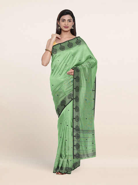 

Pothys Green & Black Woven Design Pure Cotton Saree