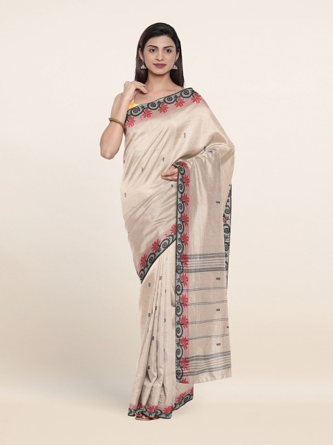 

Pothys Cream-Coloured & Red Woven Design Pure Cotton Saree