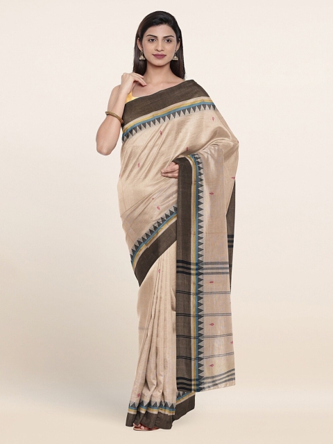 

Pothys Cream-Coloured & Brown Ethnic Motifs Zari Pure Cotton Saree