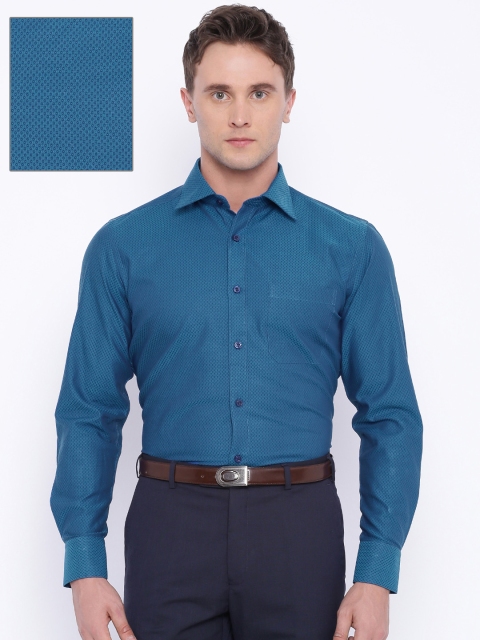 

Raymond Men Teal Blue Tailored Fit Self-Designed Formal Shirt