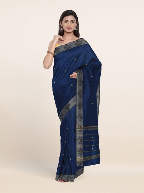 

Pothys Navy Blue & Gold-Toned Woven Design Zari Pure Cotton Saree