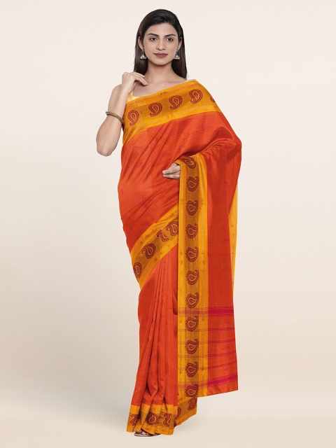 

Pothys Orange & Yellow Woven Design Zari Pure Cotton Saree