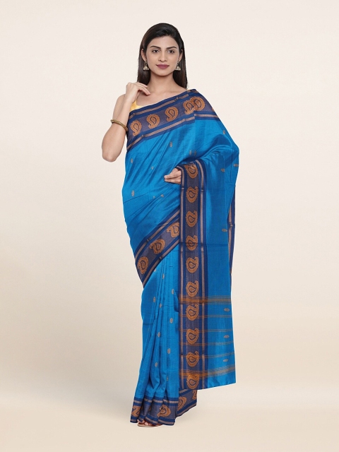 

Pothys Blue & Gold-Toned Paisley Zari Pure Cotton Saree