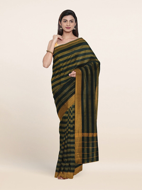 

Pothys Green & Gold-Toned Striped Pure Cotton Saree