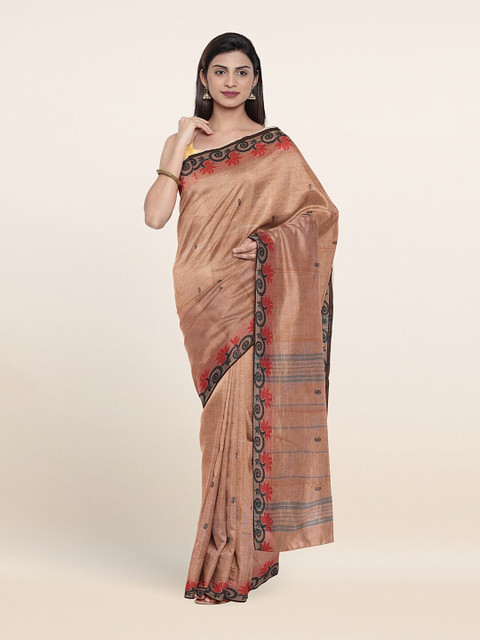 

Pothys Peach-Coloured & Black Ethnic Motifs Pure Cotton Saree