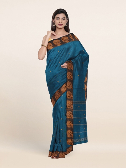 

Pothys Blue & Copper-Toned Ethnic Motifs Zari Pure Cotton Saree