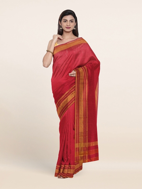 

Pothys Red & Gold-Toned Zari Pure Cotton Saree