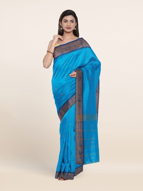 

Pothys Blue & Gold-Toned Woven Design Zari Pure Cotton Saree