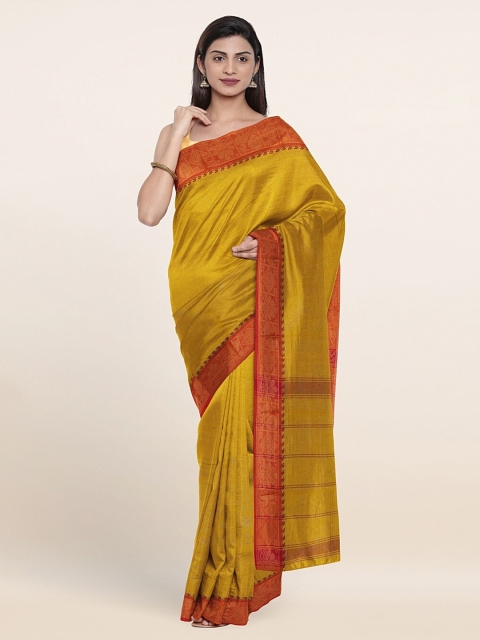

Pothys Mustard & Red Woven Design Zari Pure Cotton Saree