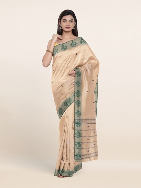 

Pothys Cream-Coloured & Green Floral Pure Cotton Saree