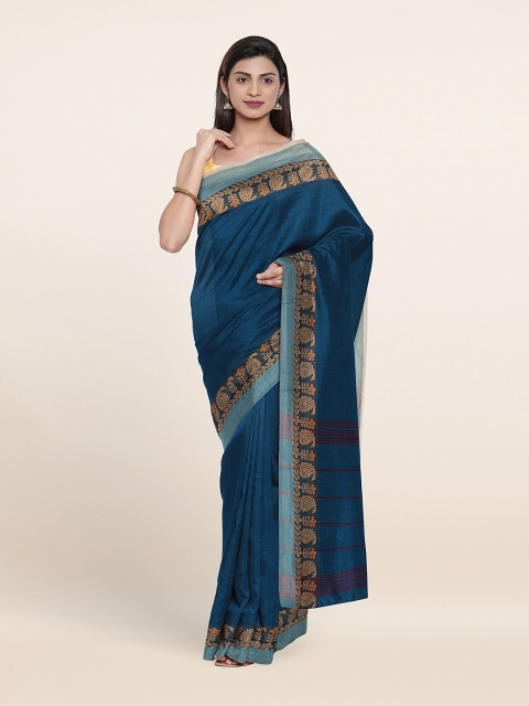 

Pothys Blue & Golden Ethnic Motifs Embroidered Pure Cotton Saree