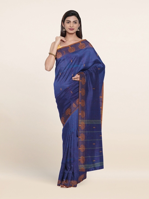 

Pothys Blue & Gold-Toned Woven Design Zari Pure Cotton Saree