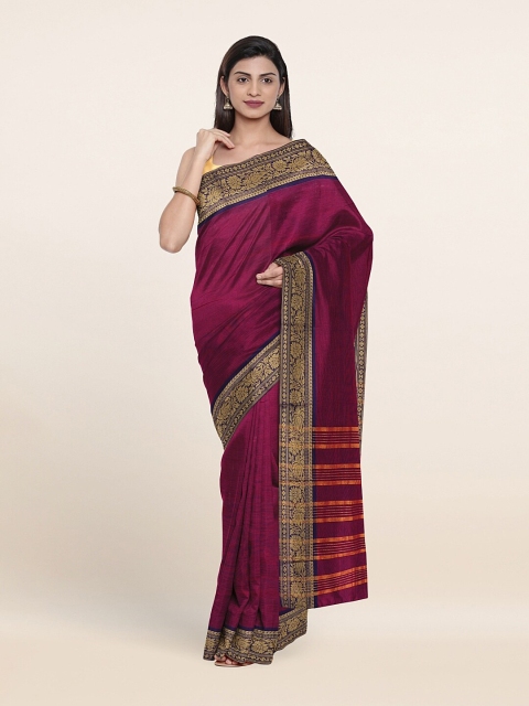 

Pothys Magenta & Gold-Toned Zari Pure Cotton Saree